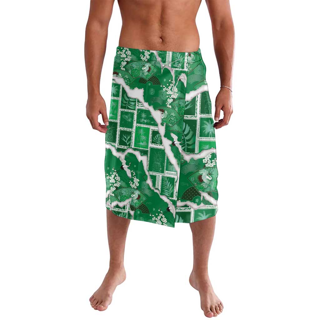 Hawaii Japanese Culture Green Lavalava Spring Cranes Aloha Pattern LT01 Green - Polynesian Pride