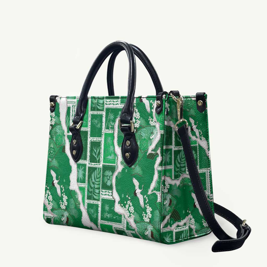 Hawaii Japanese Culture Green Leather Bag Spring Cranes Aloha Pattern LT01 Green - Polynesian Pride