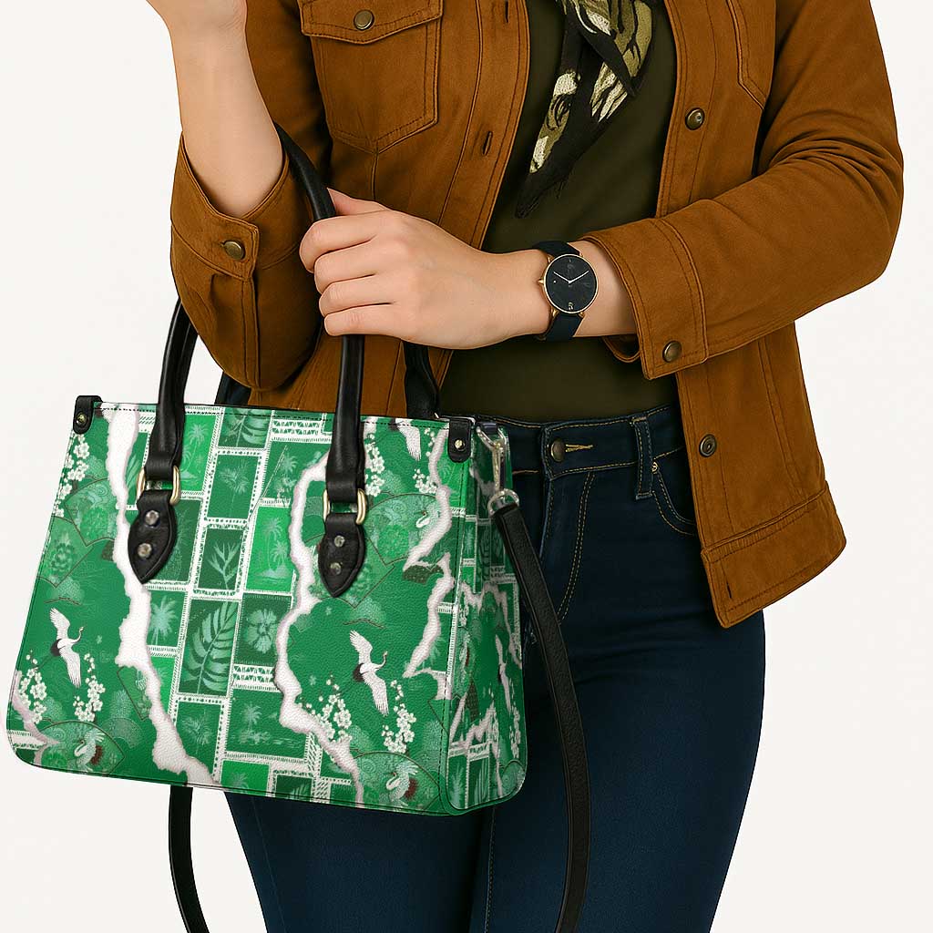 Hawaii Japanese Culture Green Leather Bag Spring Cranes Aloha Pattern LT01 - Polynesian Pride