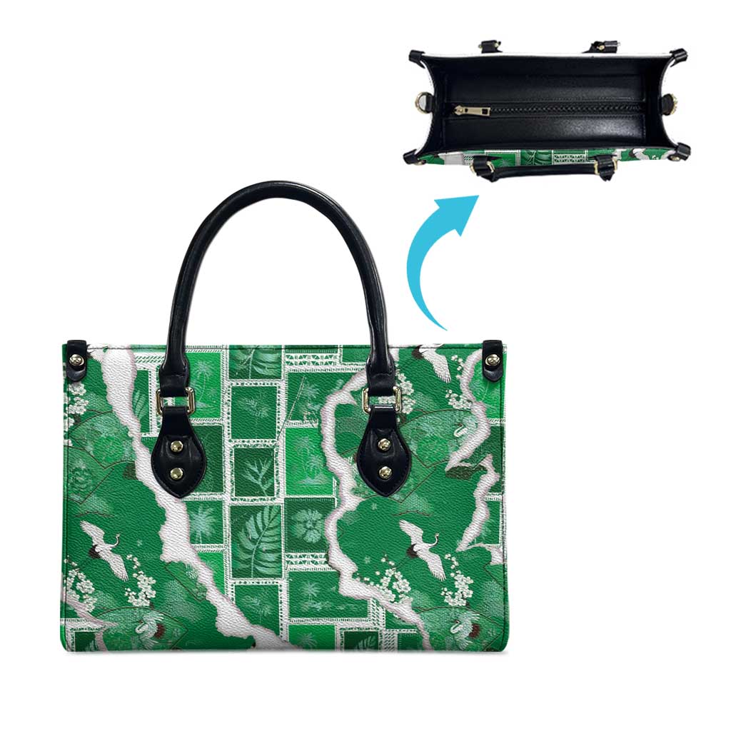 Hawaii Japanese Culture Green Leather Bag Spring Cranes Aloha Pattern LT01 - Polynesian Pride