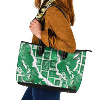 Hawaii Japanese Culture Green Leather Tote Bag Spring Cranes Aloha Pattern LT01 Green - Polynesian Pride