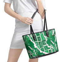 Hawaii Japanese Culture Green Leather Tote Bag Spring Cranes Aloha Pattern LT01 - Polynesian Pride