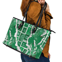 Hawaii Japanese Culture Green Leather Tote Bag Spring Cranes Aloha Pattern LT01 - Polynesian Pride
