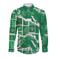 Hawaii Japanese Culture Green Long Sleeve Button Shirt Spring Cranes Aloha Pattern LT01 Unisex Green - Polynesian Pride