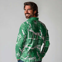 Hawaii Japanese Culture Green Long Sleeve Polo Shirt Spring Cranes Aloha Pattern LT01 - Polynesian Pride