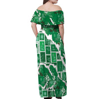 Hawaii Japanese Culture Green Off Shoulder Maxi Dress Spring Cranes Aloha Pattern LT01 - Polynesian Pride
