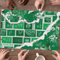 Hawaii Japanese Culture Green Puzzle Spring Cranes Aloha Pattern LT01 - Polynesian Pride