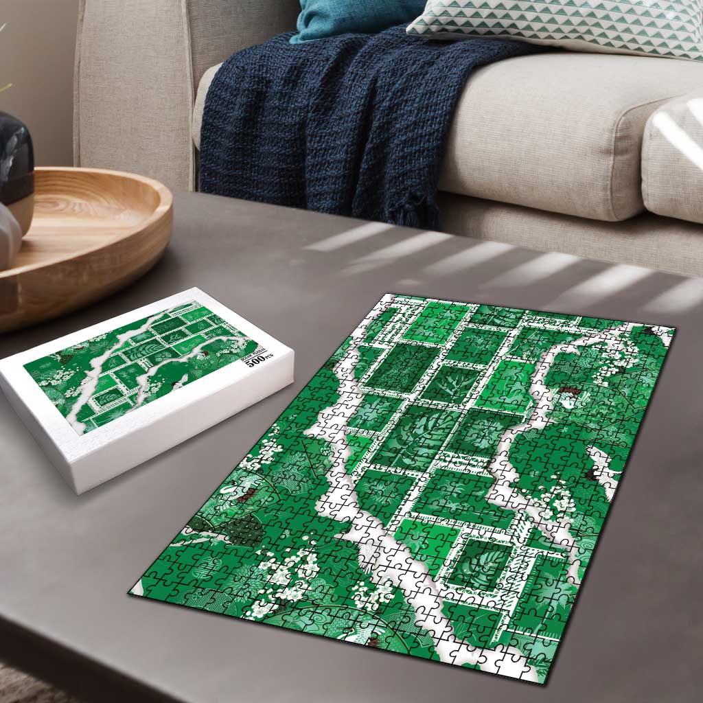 Hawaii Japanese Culture Green Puzzle Spring Cranes Aloha Pattern LT01 - Polynesian Pride