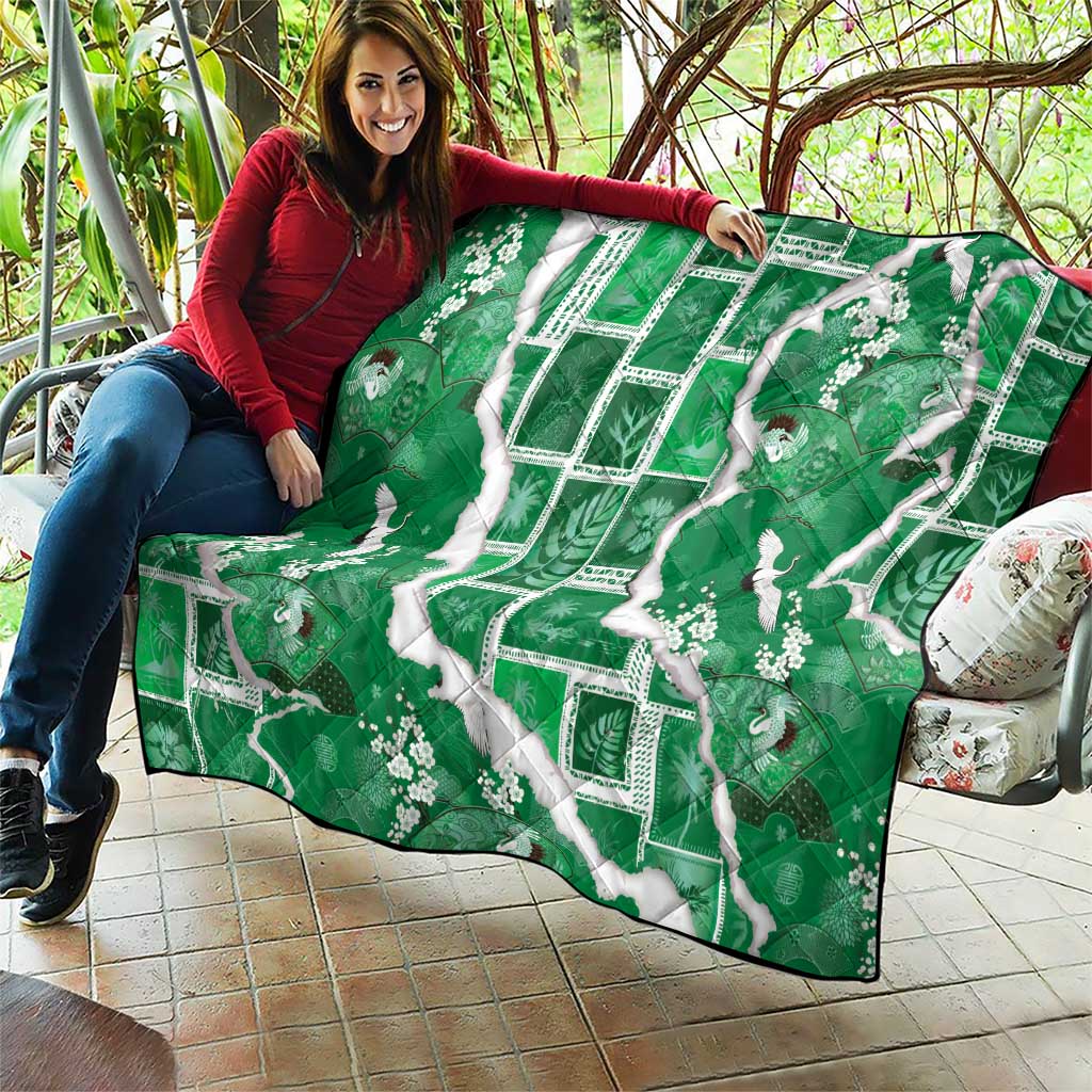 Hawaii Japanese Culture Green Quilt Spring Cranes Aloha Pattern LT01 - Polynesian Pride