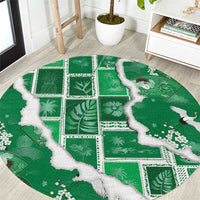 Hawaii Japanese Culture Green Round Carpet Spring Cranes Aloha Pattern LT01 Green - Polynesian Pride