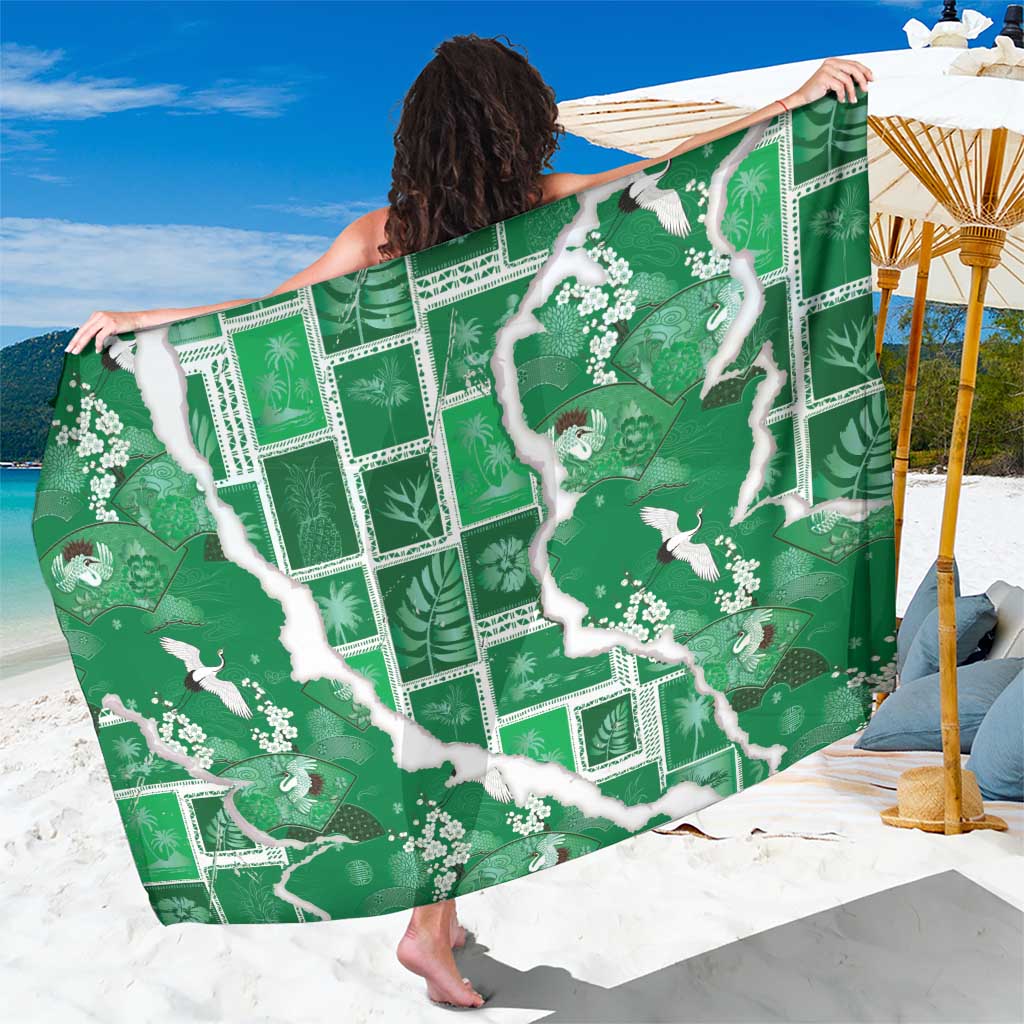 Hawaii Japanese Culture Green Sarong Spring Cranes Aloha Pattern LT01 One Size 44 x 66 inches Green - Polynesian Pride