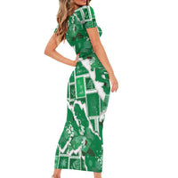 Hawaii Japanese Culture Green Short Sleeve Bodycon Dress Spring Cranes Aloha Pattern LT01 - Polynesian Pride