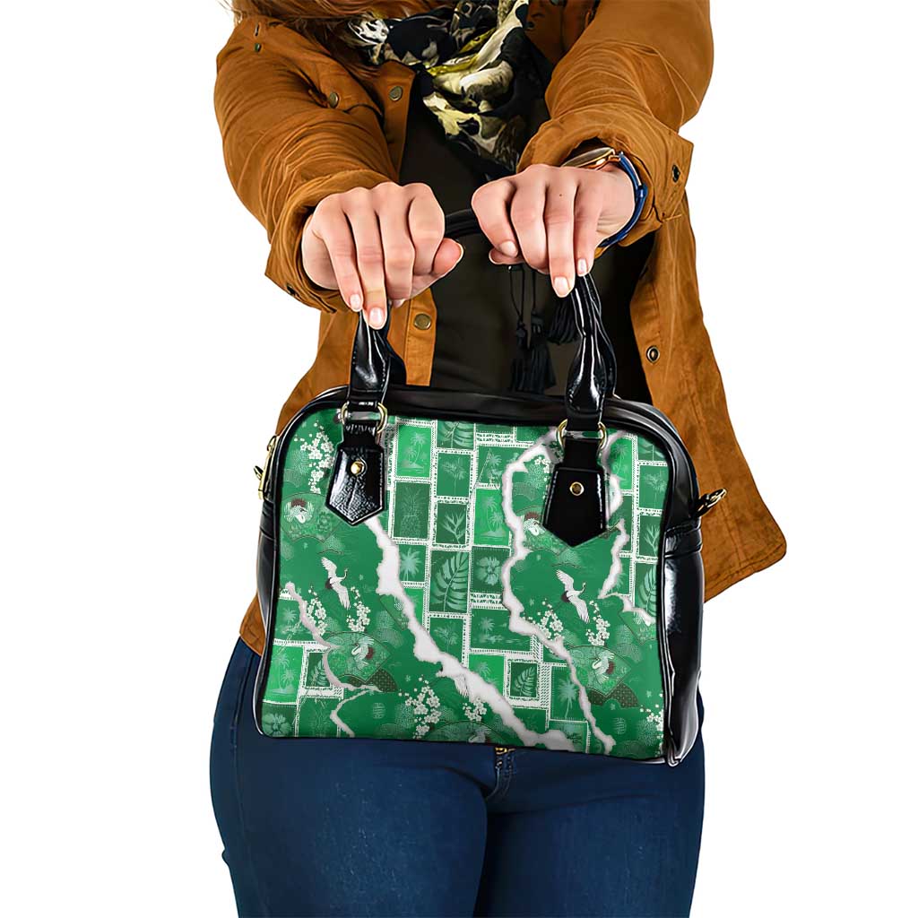 Hawaii Japanese Culture Green Shoulder Handbag Spring Cranes Aloha Pattern LT01 One Size Green - Polynesian Pride