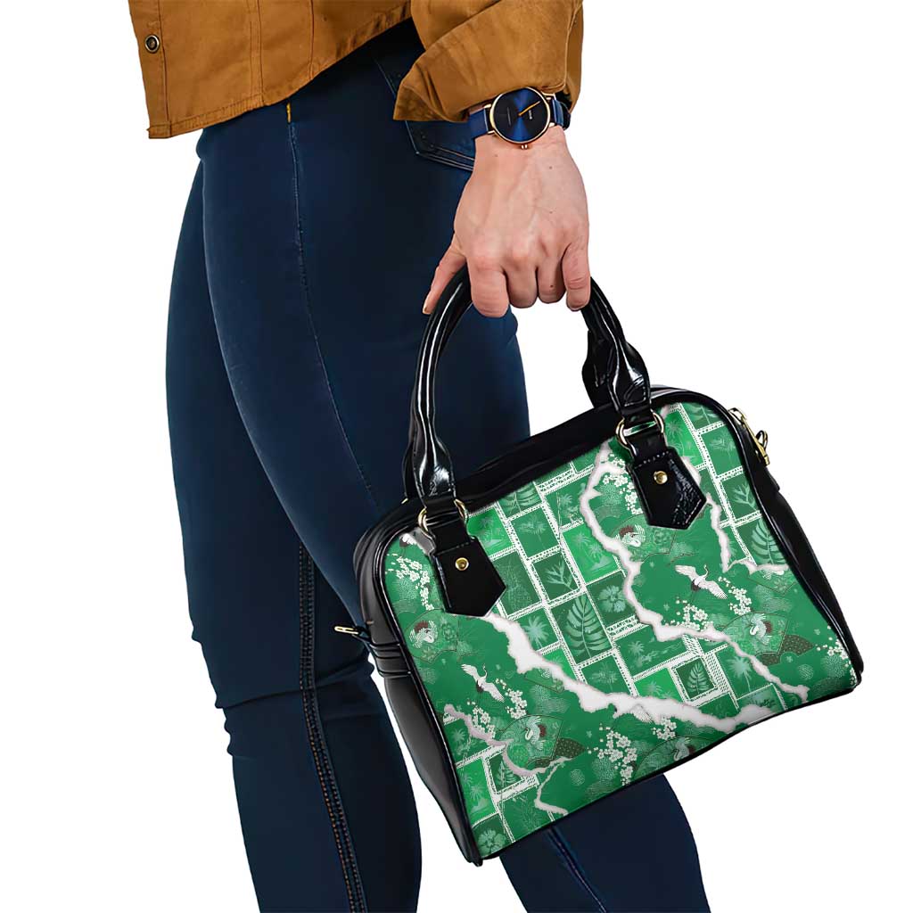 Hawaii Japanese Culture Green Shoulder Handbag Spring Cranes Aloha Pattern LT01 - Polynesian Pride