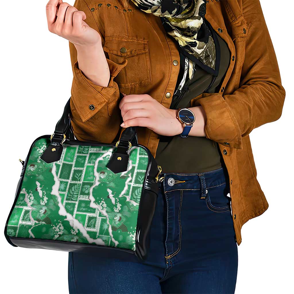 Hawaii Japanese Culture Green Shoulder Handbag Spring Cranes Aloha Pattern LT01 - Polynesian Pride