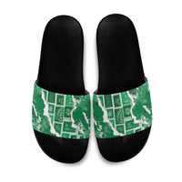 Hawaii Japanese Culture Green Slide Sandals Spring Cranes Aloha Pattern LT01 Green - Polynesian Pride