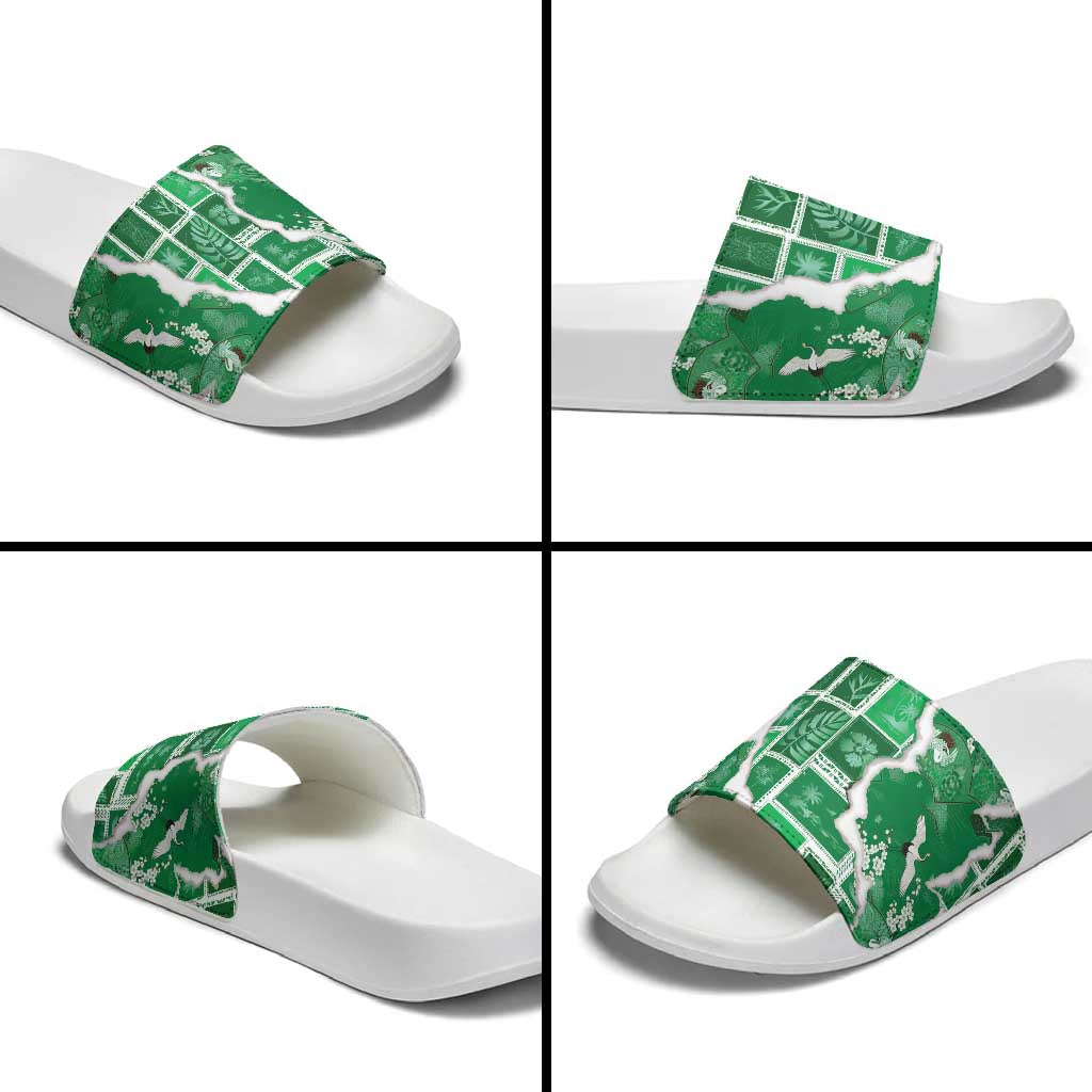Hawaii Japanese Culture Green Slide Sandals Spring Cranes Aloha Pattern LT01 - Polynesian Pride
