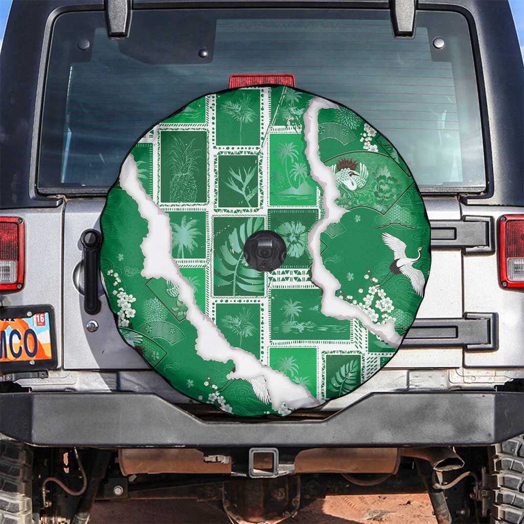 Hawaii Japanese Culture Green Spare Tire Cover Spring Cranes Aloha Pattern LT01 Green - Polynesian Pride