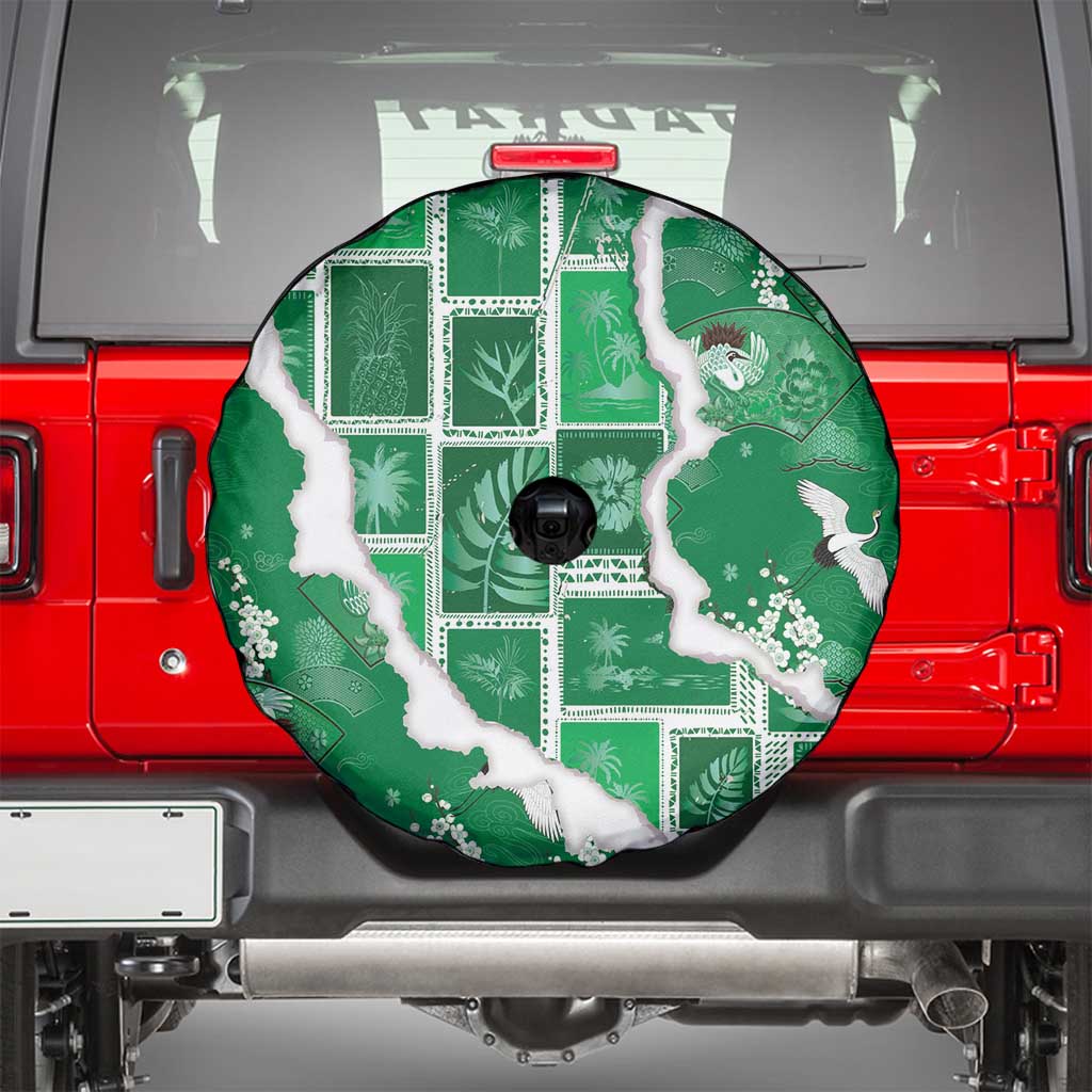Hawaii Japanese Culture Green Spare Tire Cover Spring Cranes Aloha Pattern LT01 - Polynesian Pride