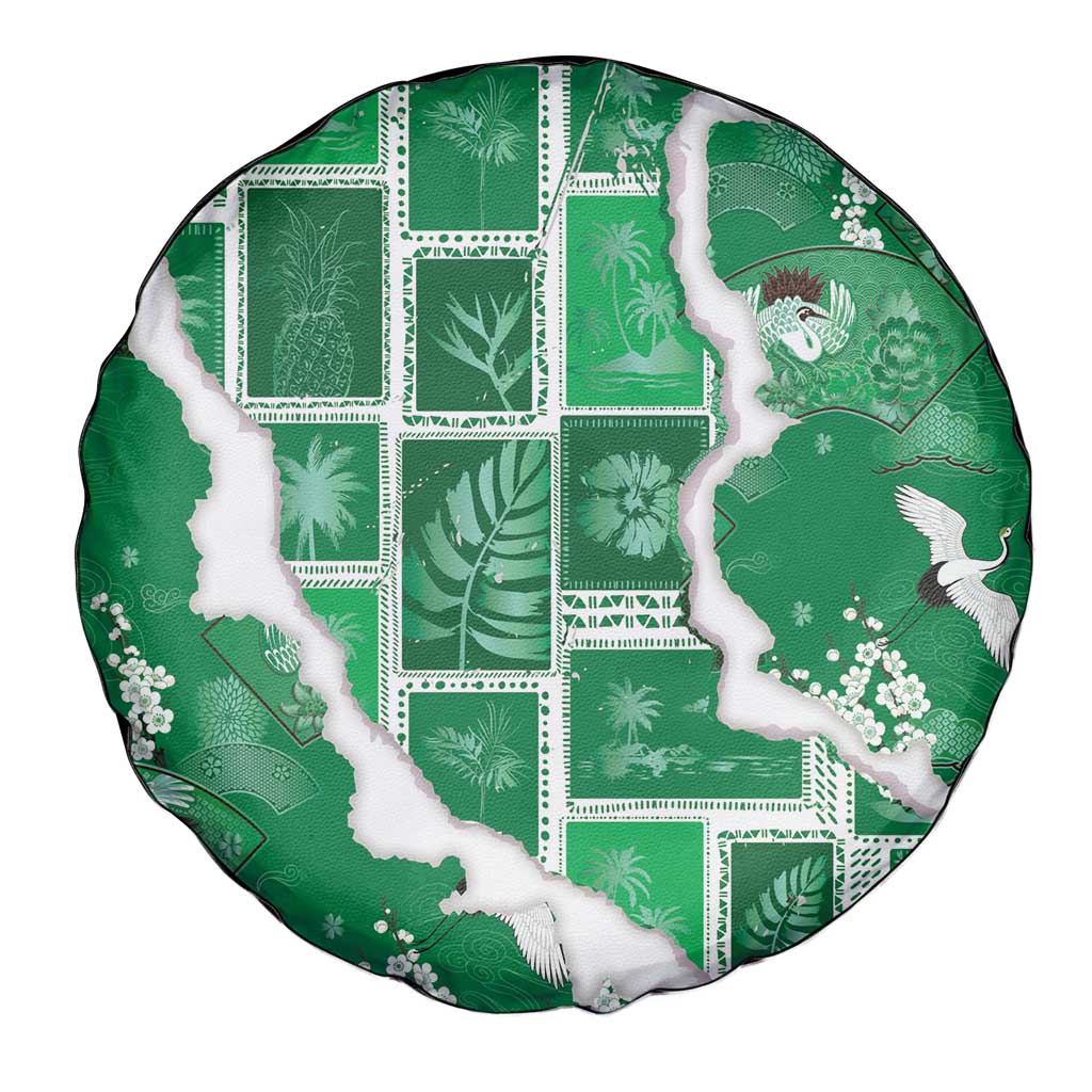 Hawaii Japanese Culture Green Spare Tire Cover Spring Cranes Aloha Pattern LT01 - Polynesian Pride
