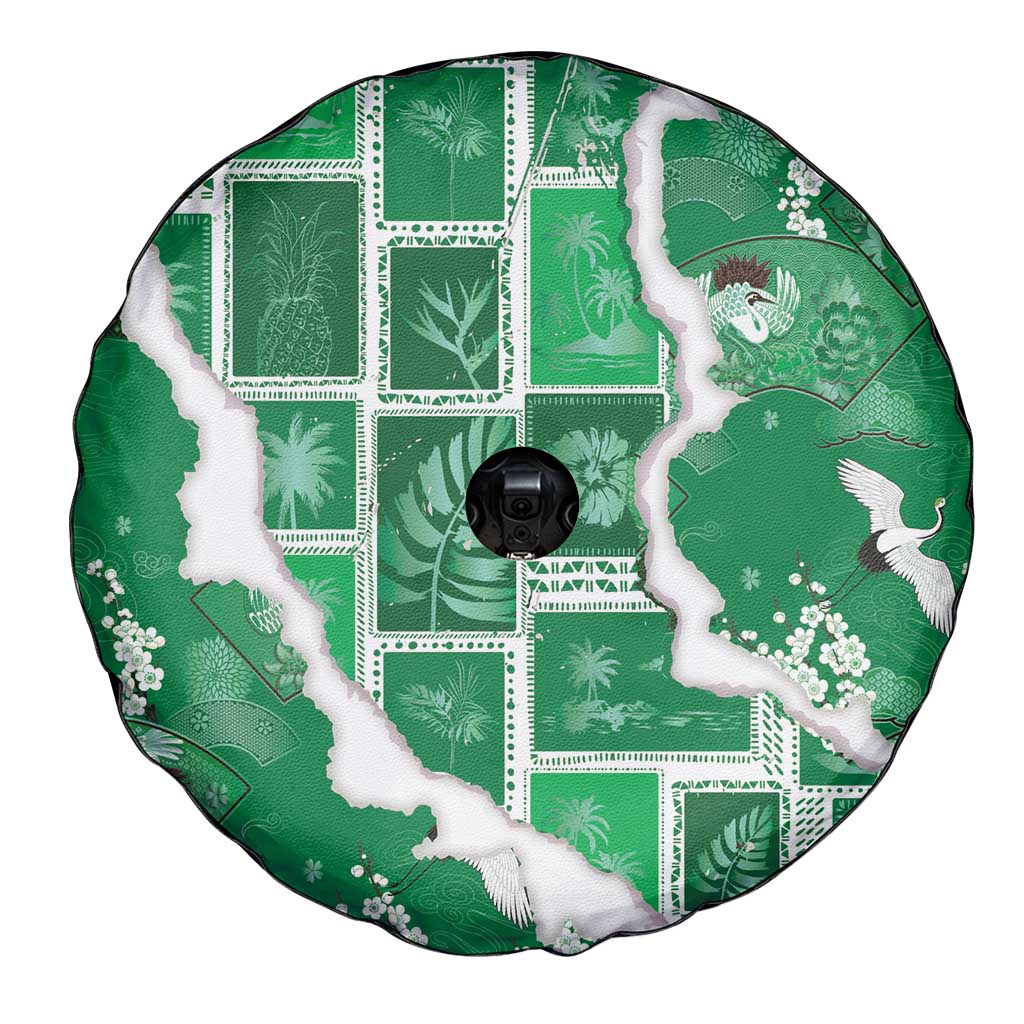 Hawaii Japanese Culture Green Spare Tire Cover Spring Cranes Aloha Pattern LT01 - Polynesian Pride
