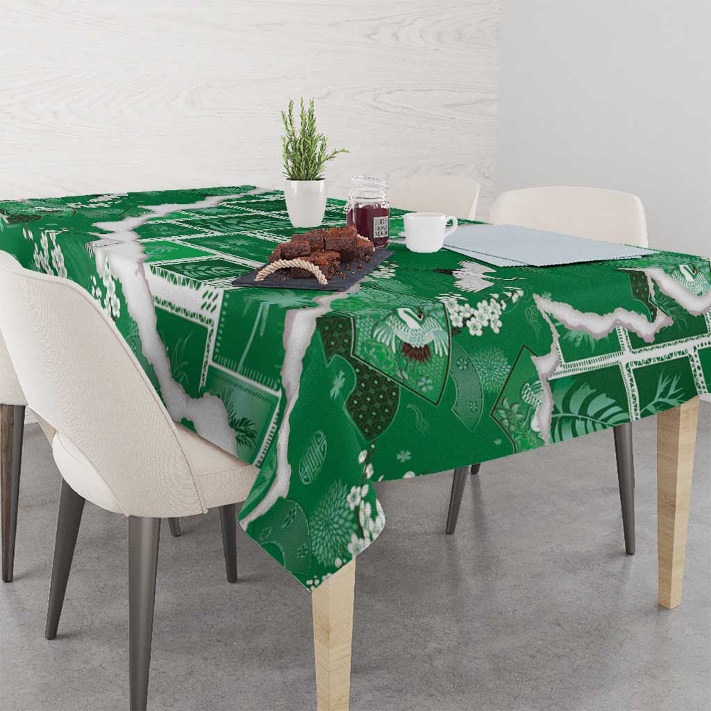 Hawaii Japanese Culture Green Tablecloth Spring Cranes Aloha Pattern LT01 - Polynesian Pride