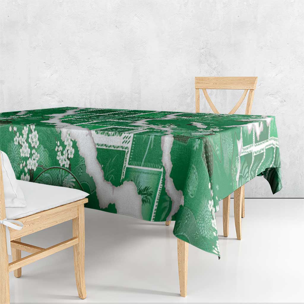 Hawaii Japanese Culture Green Tablecloth Spring Cranes Aloha Pattern LT01 - Polynesian Pride