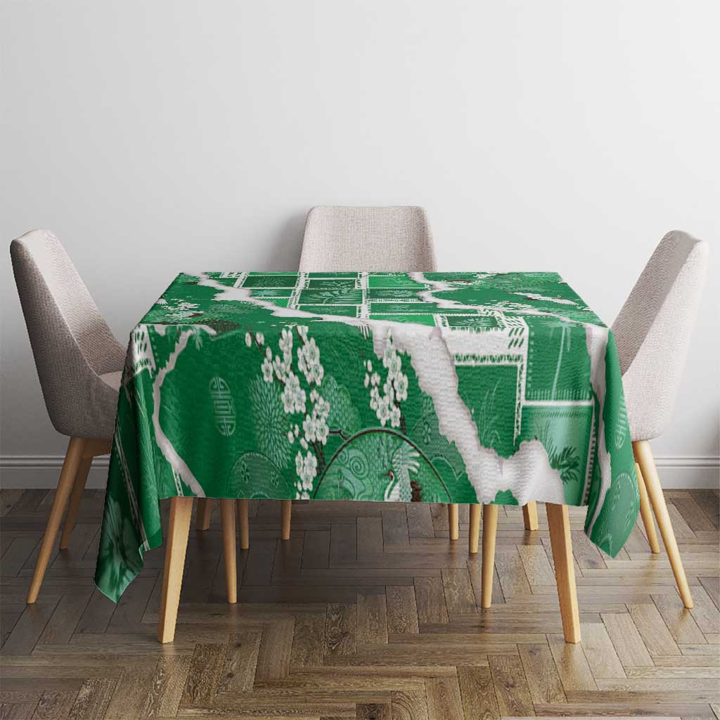 Hawaii Japanese Culture Green Tablecloth Spring Cranes Aloha Pattern LT01 - Polynesian Pride