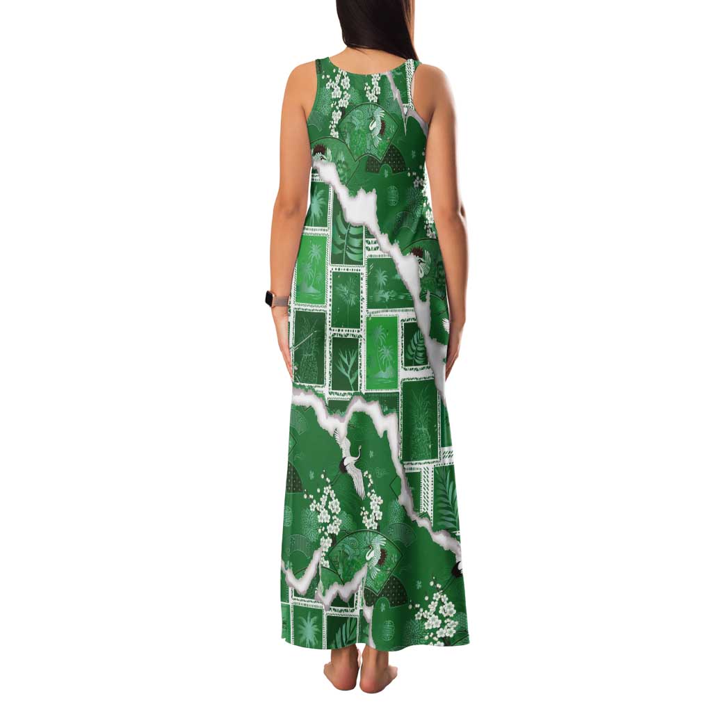 Hawaii Japanese Culture Green Tank Maxi Dress Spring Cranes Aloha Pattern LT01 - Polynesian Pride