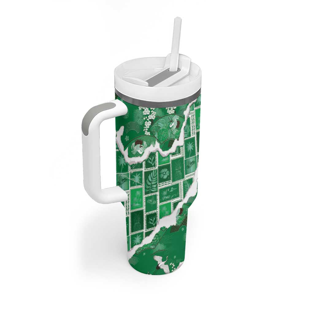 Hawaii Japanese Culture Green Tumbler With Handle Spring Cranes Aloha Pattern LT01 - Polynesian Pride