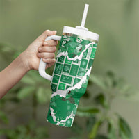 Hawaii Japanese Culture Green Tumbler With Handle Spring Cranes Aloha Pattern LT01 - Polynesian Pride