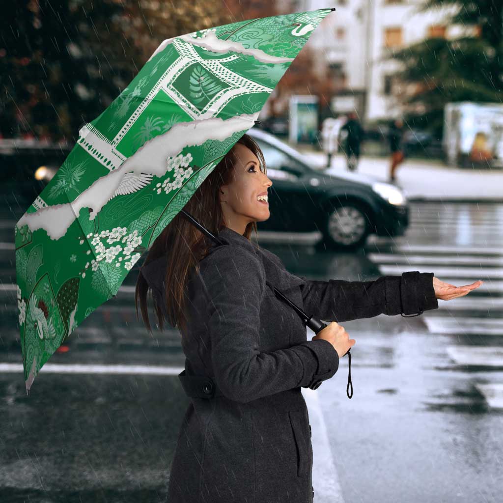 Hawaii Japanese Culture Green Umbrella Spring Cranes Aloha Pattern LT01 - Polynesian Pride
