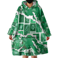 Hawaii Japanese Culture Green Wearable Blanket Hoodie Spring Cranes Aloha Pattern LT01 - Polynesian Pride