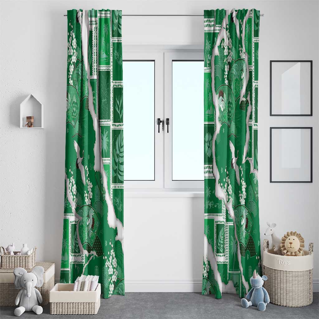 Hawaii Japanese Culture Green Window Curtain Spring Cranes Aloha Pattern LT01 - Polynesian Pride