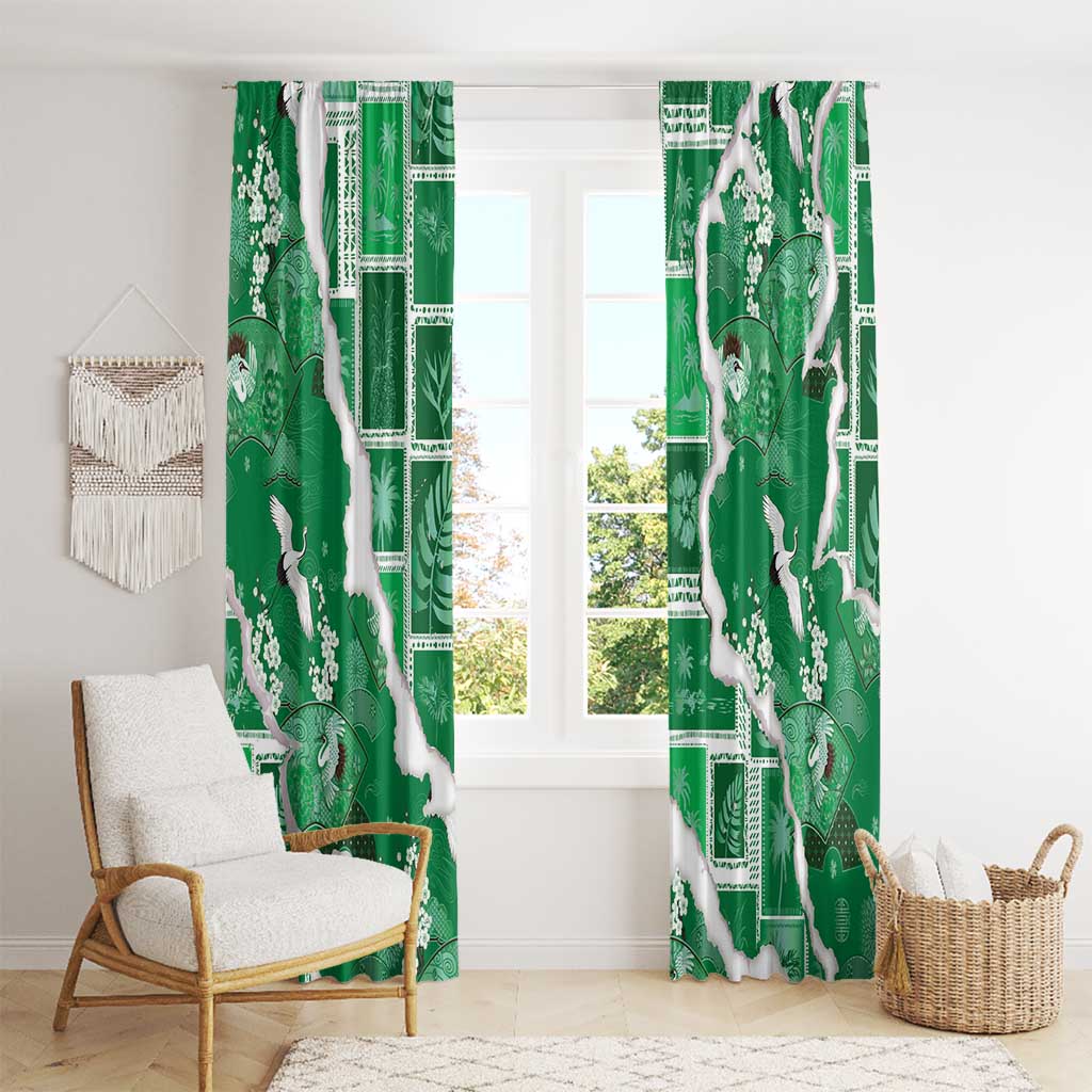 Hawaii Japanese Culture Green Window Curtain Spring Cranes Aloha Pattern LT01 - Polynesian Pride