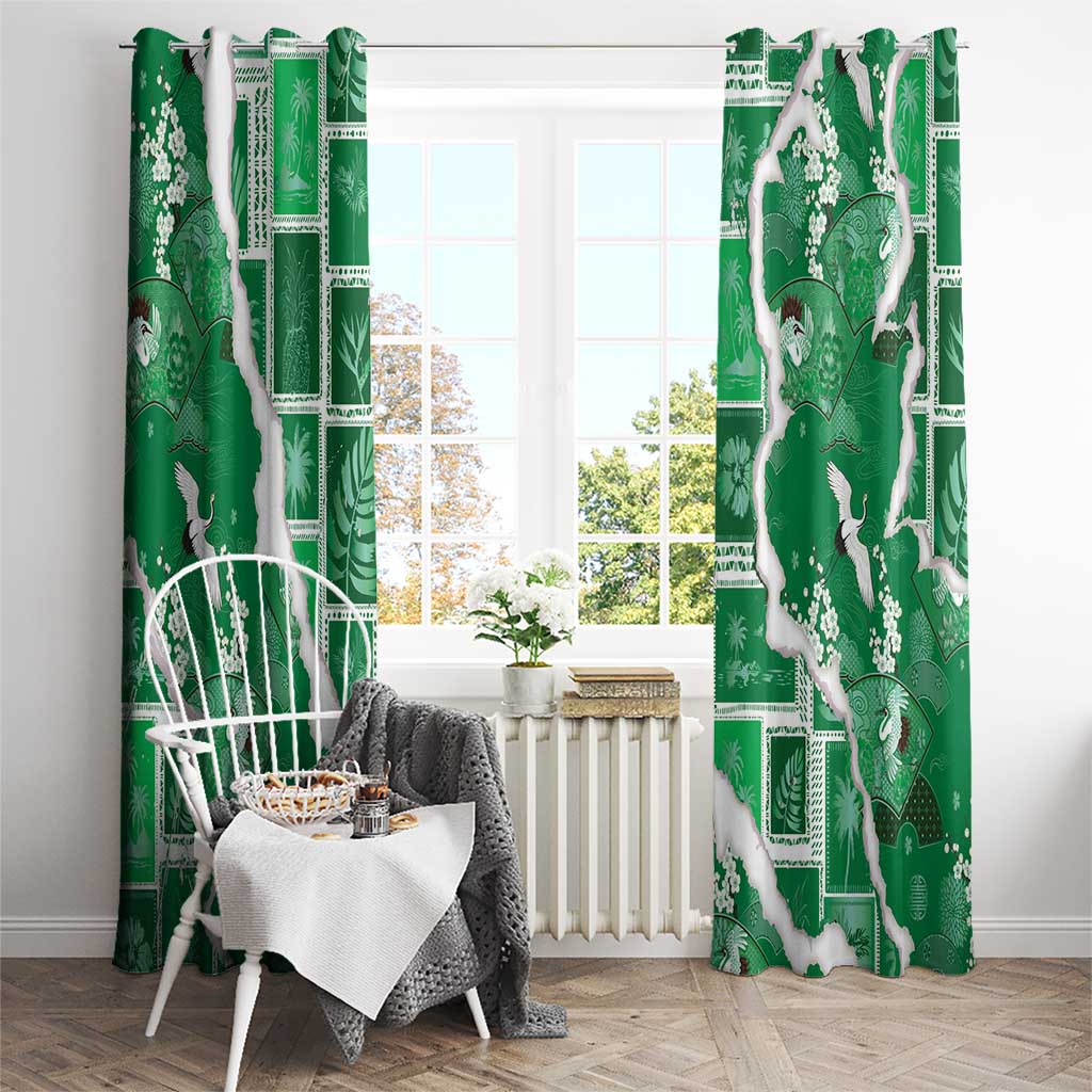 Hawaii Japanese Culture Green Window Curtain Spring Cranes Aloha Pattern LT01 - Polynesian Pride