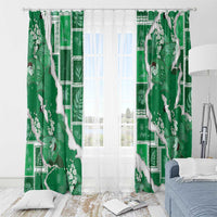 Hawaii Japanese Culture Green Window Curtain Spring Cranes Aloha Pattern LT01 - Polynesian Pride