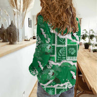 Hawaii Japanese Culture Green Women Casual Shirt Spring Cranes Aloha Pattern LT01 - Polynesian Pride