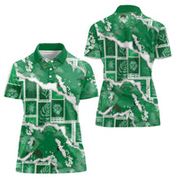 Hawaii Japanese Culture Green Women Polo Shirt Spring Cranes Aloha Pattern LT01 - Polynesian Pride