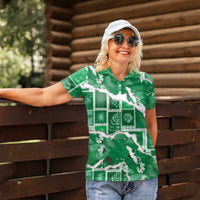 Hawaii Japanese Culture Green Women Polo Shirt Spring Cranes Aloha Pattern LT01 - Polynesian Pride