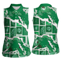 Hawaii Japanese Culture Green Women Sleeveless Polo Shirt Spring Cranes Aloha Pattern LT01 - Polynesian Pride