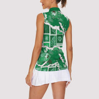 Hawaii Japanese Culture Green Women Sleeveless Polo Shirt Spring Cranes Aloha Pattern LT01 - Polynesian Pride