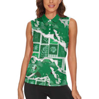 Hawaii Japanese Culture Green Women Sleeveless Polo Shirt Spring Cranes Aloha Pattern LT01 - Polynesian Pride