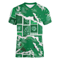 Hawaii Japanese Culture Green Women V-Neck T-Shirt Spring Cranes Aloha Pattern LT01 Female Green - Polynesian Pride
