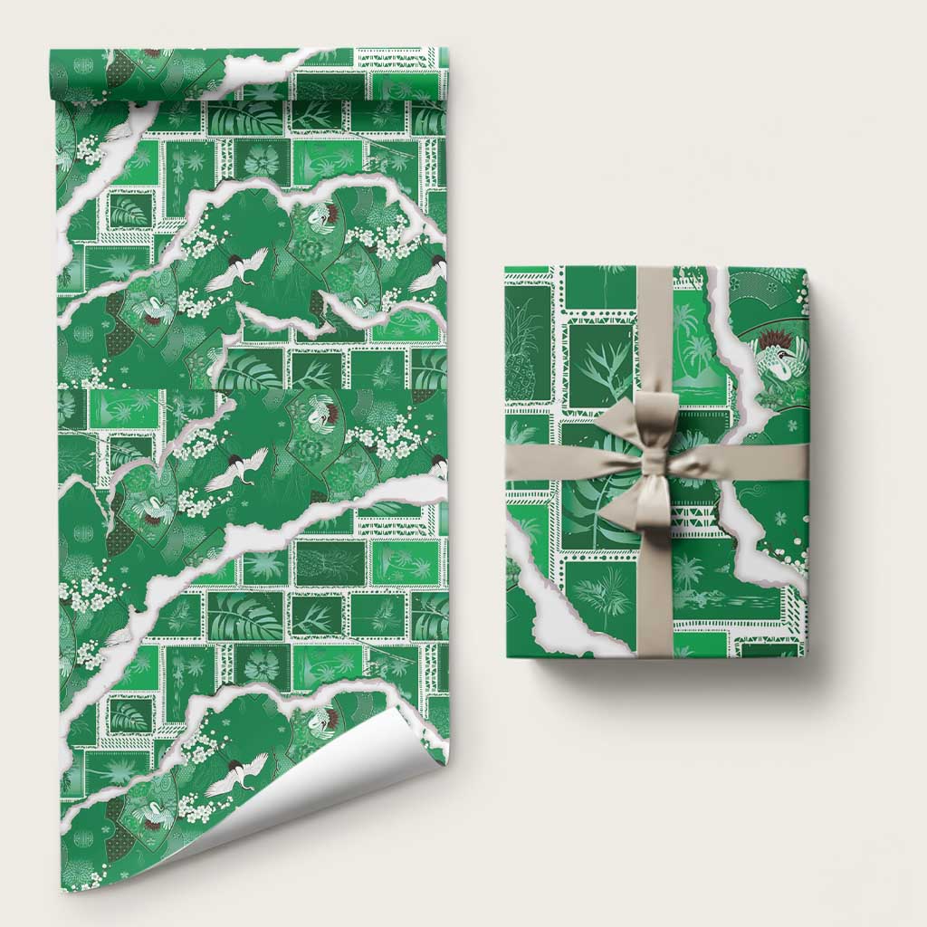Hawaii Japanese Culture Green Wrapping Paper Spring Cranes Aloha Pattern LT01 58" × 23" Green - Polynesian Pride