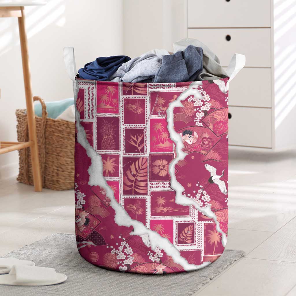 Hawaii Japanese Culture Pink Laundry Basket Spring Cranes Aloha Pattern LT01 Pink - Polynesian Pride