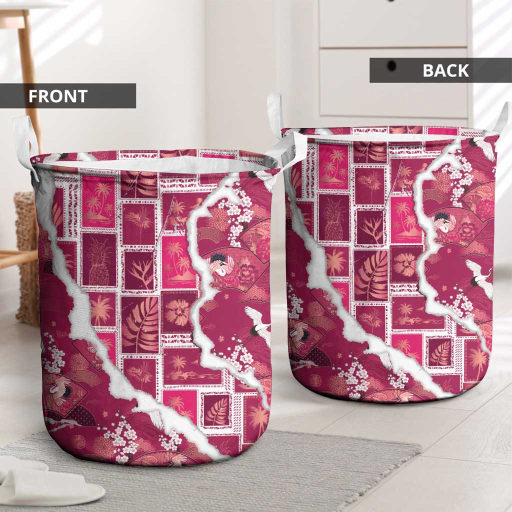 Hawaii Japanese Culture Pink Laundry Basket Spring Cranes Aloha Pattern LT01 - Polynesian Pride