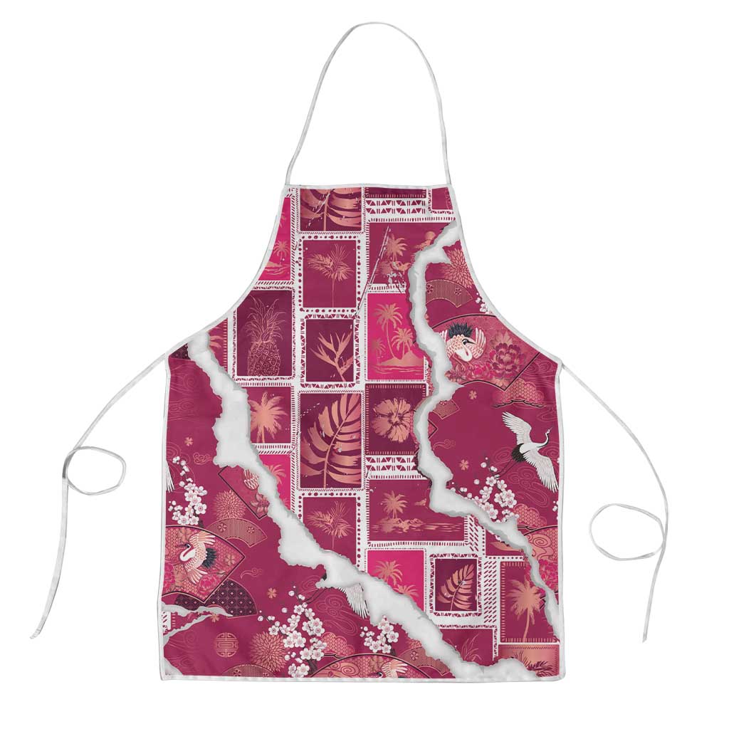 Hawaii Japanese Culture Pink Apron Spring Cranes Aloha Pattern LT01 Pink - Polynesian Pride