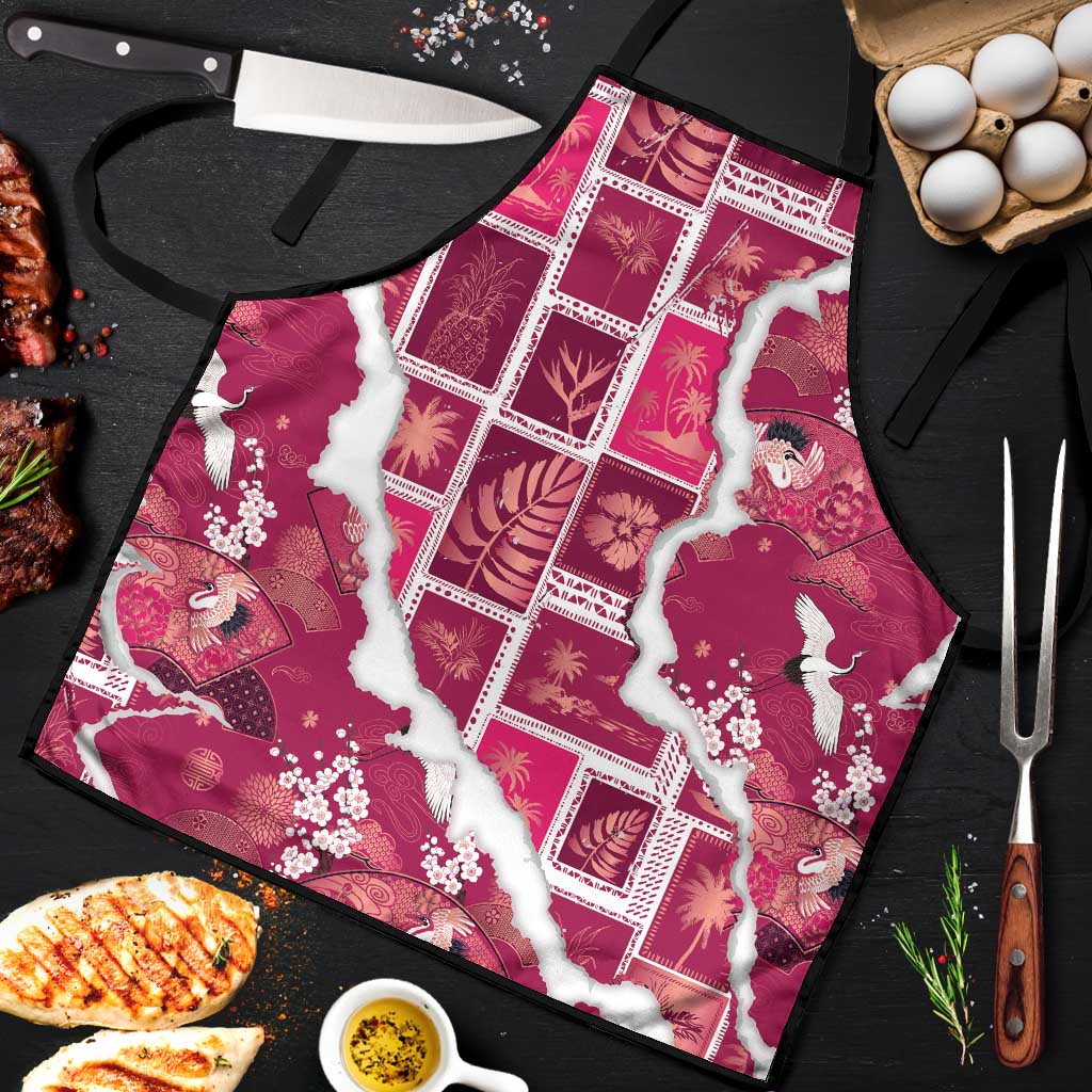 Hawaii Japanese Culture Pink Apron Spring Cranes Aloha Pattern LT01 Pink - Polynesian Pride
