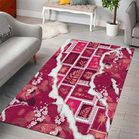 Hawaii Japanese Culture Pink Area Rug Spring Cranes Aloha Pattern